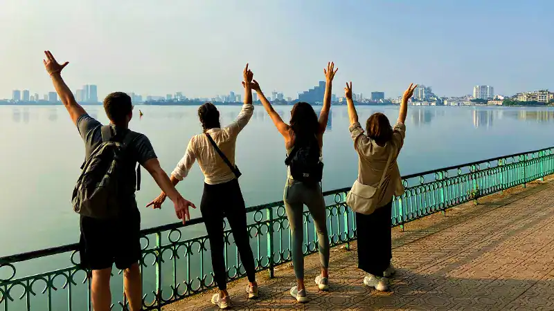 Young travellers in West Lake, Vietnam